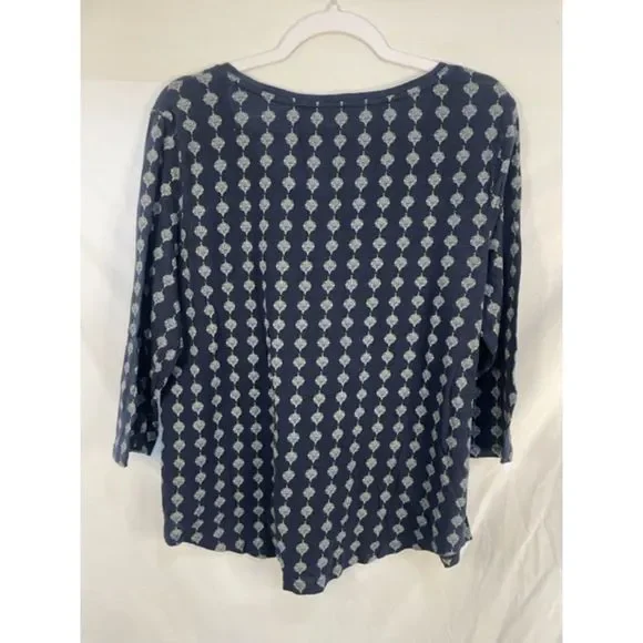 Lucky Brand XL Blue Red Cropped 3/4 Sleeve Top - Picture 3 of 3